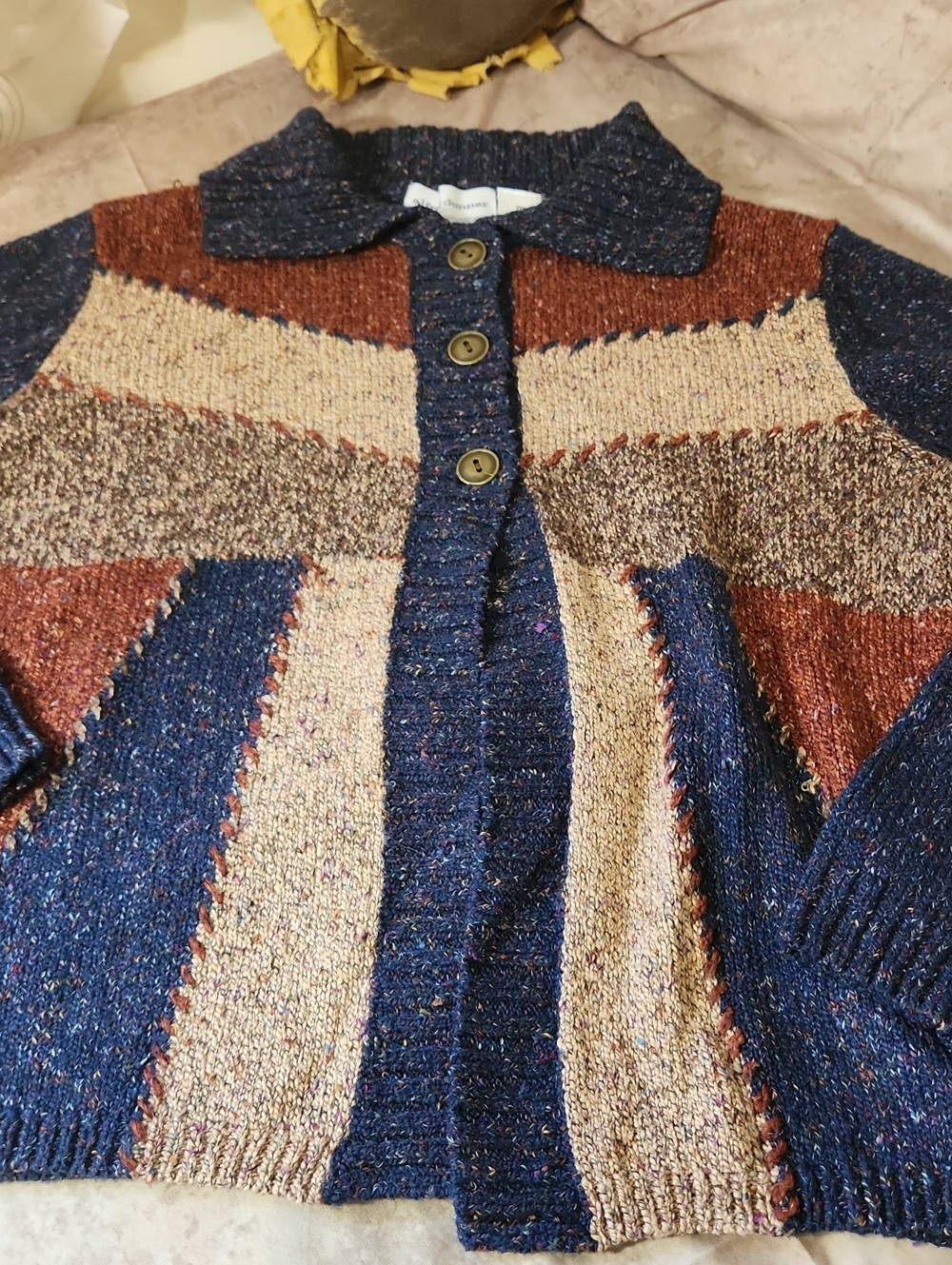 Alfred Dunner Navy Multicolor Flecked Knit Cardigan